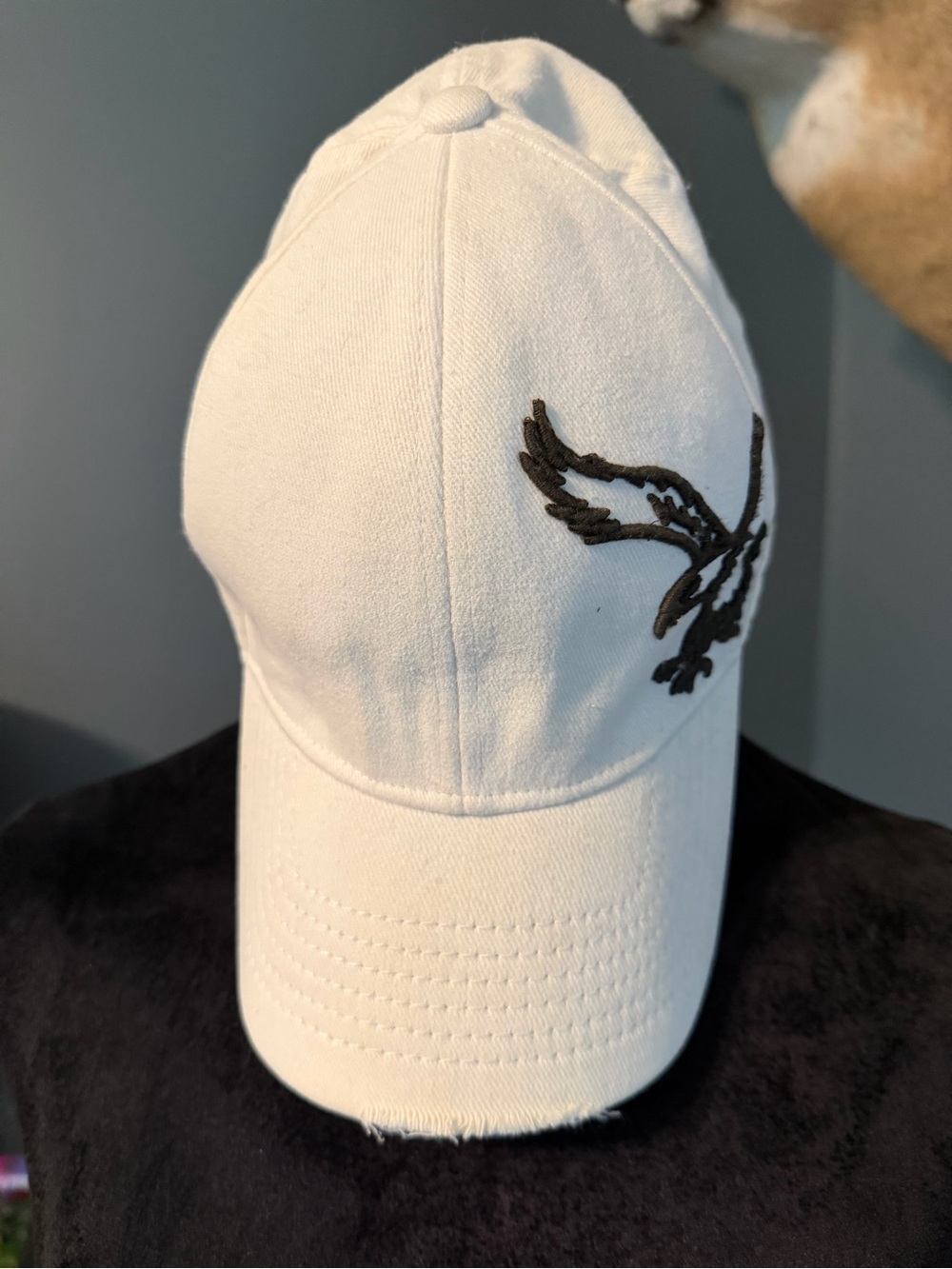 American Eagle Outfitters White Baseball Cap with Black Embroidered Eagle